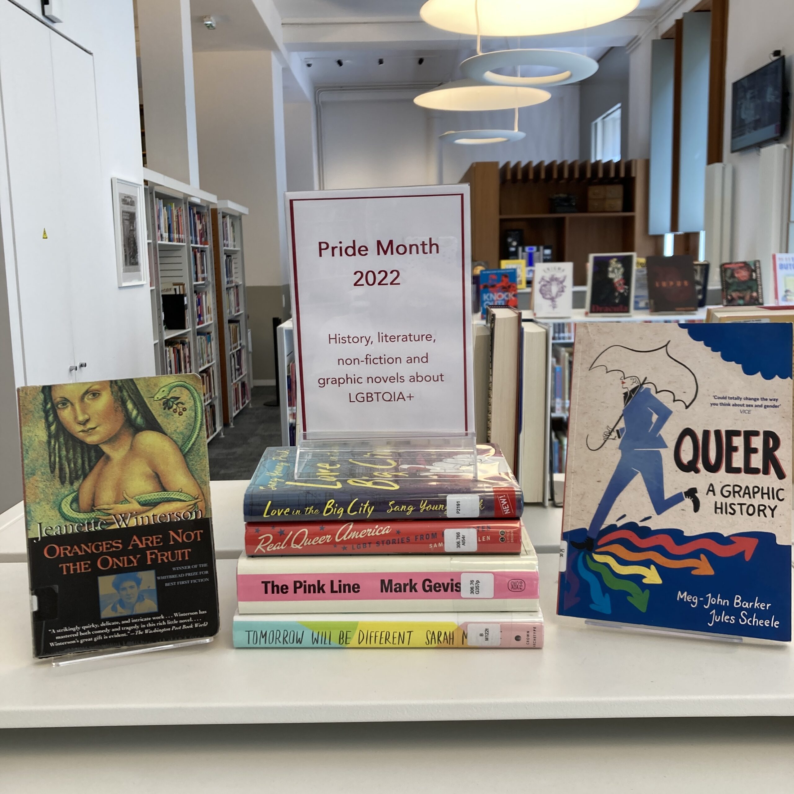 Stack of books relating to Pride Month 2022 - history, literature, non-fiction and graphic novels